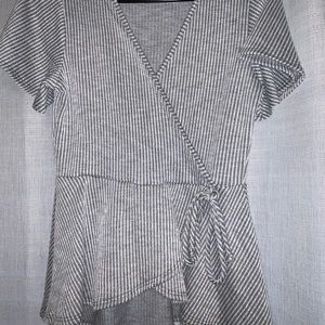 Grey and white striped blouse